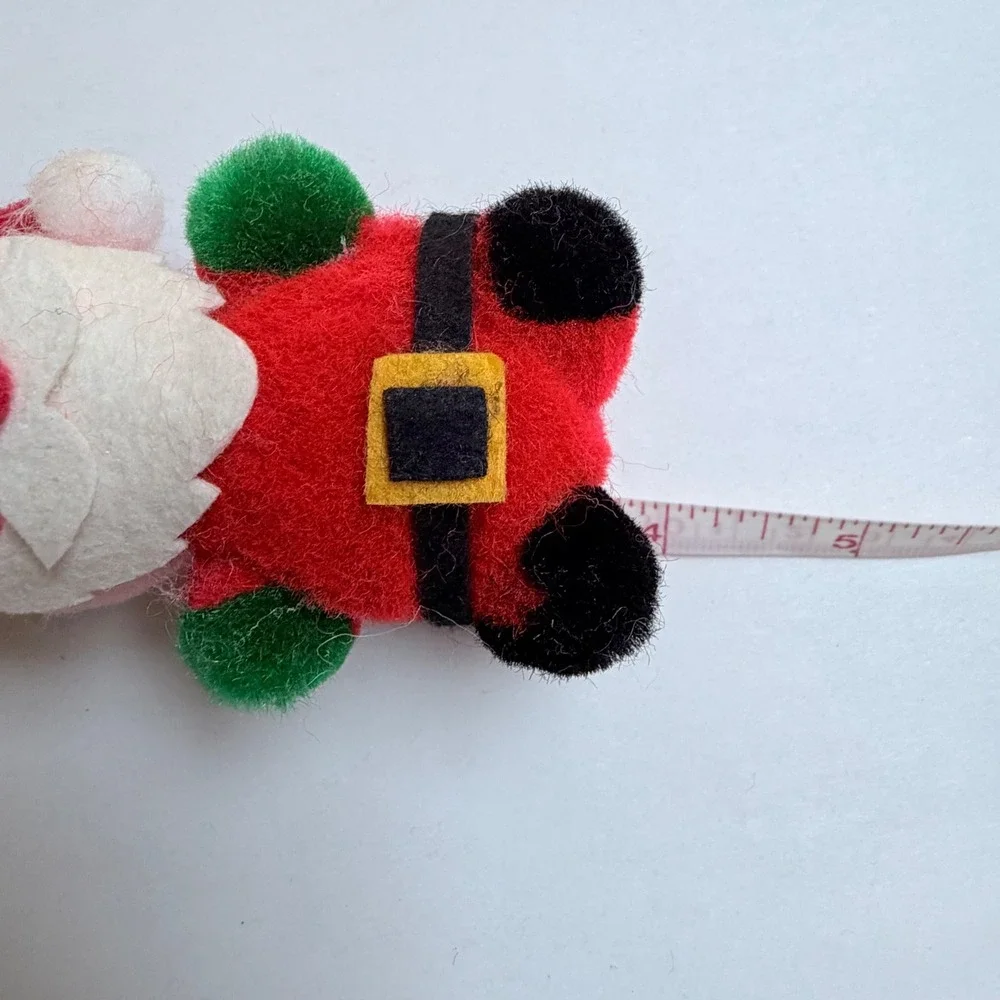 Vintage Flocked Santa Claus Christmas Ornament Red Green Felt 4 Inch Retro Decor